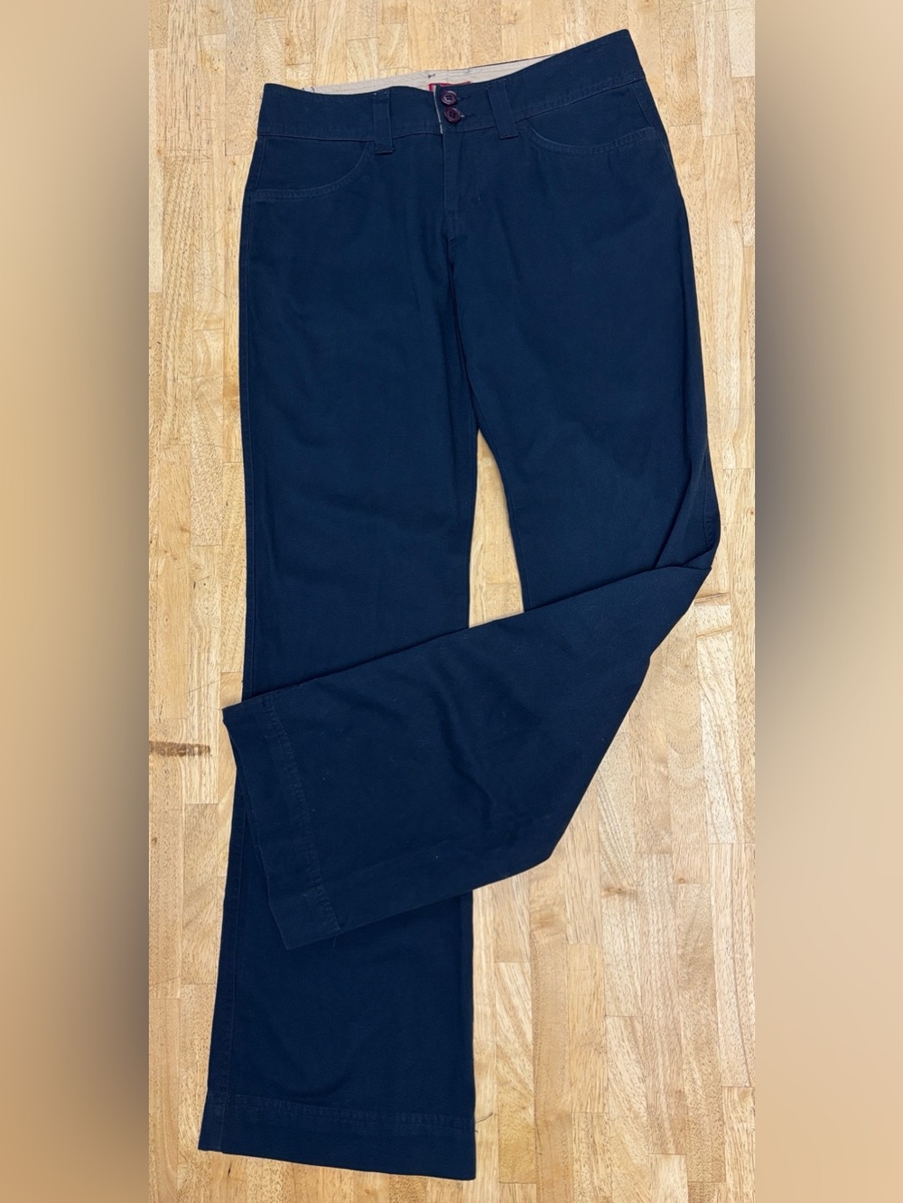 Vintage Y2K Periscope Low Rise Chino Flare Pants Size 7 Navy Blue 100% Cotton